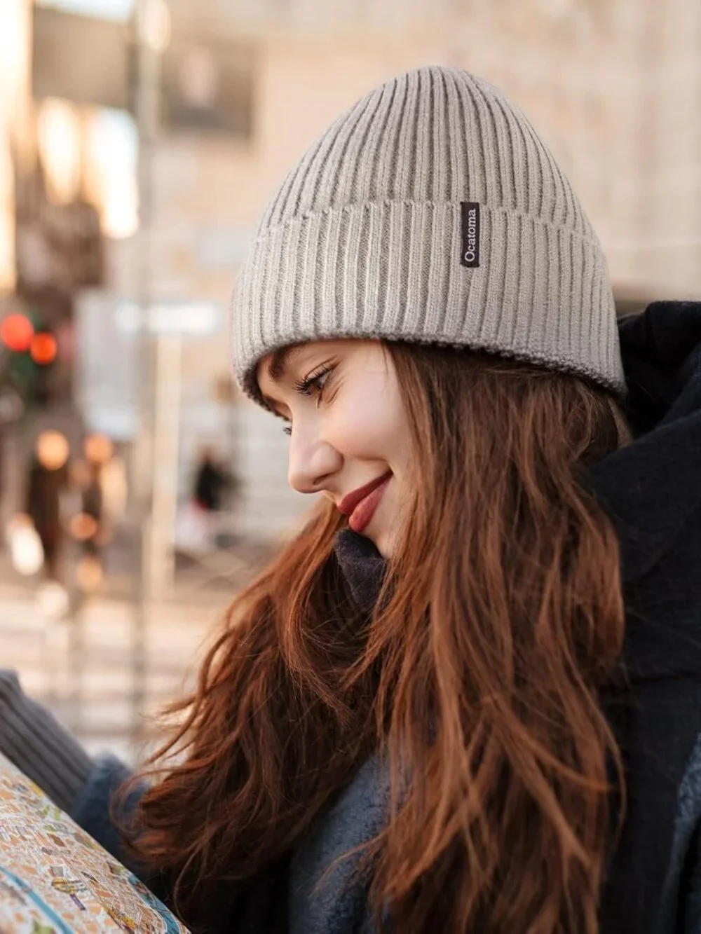 Unisex Gray Camel Warm Knit Winter Pull-On Cuffed Beanie Classic Ski Skull Cap - Picture 2 of 6